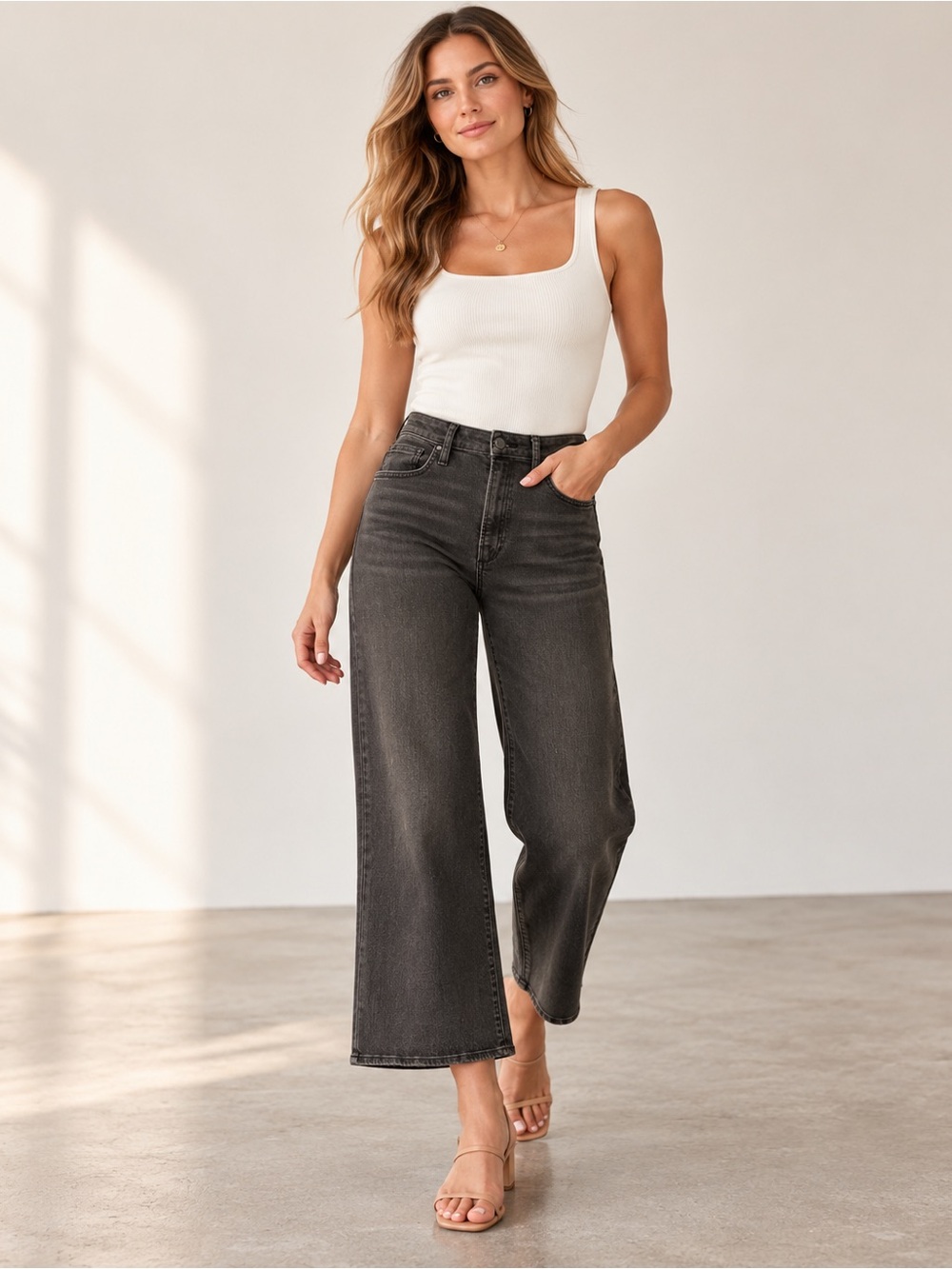 Joe’s Jeans Kacey Wide Leg Ankle Charcoal Gray Jeans Size 30